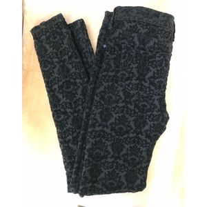 Velvet Damask Print Black Skinny Jeans Pants